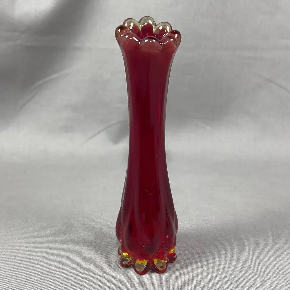 Vtg Fostoria 1229 Ruby Red Heirloom Art Clear Glass Bud 6" Vase 60s Glows - Picture 6 of 16